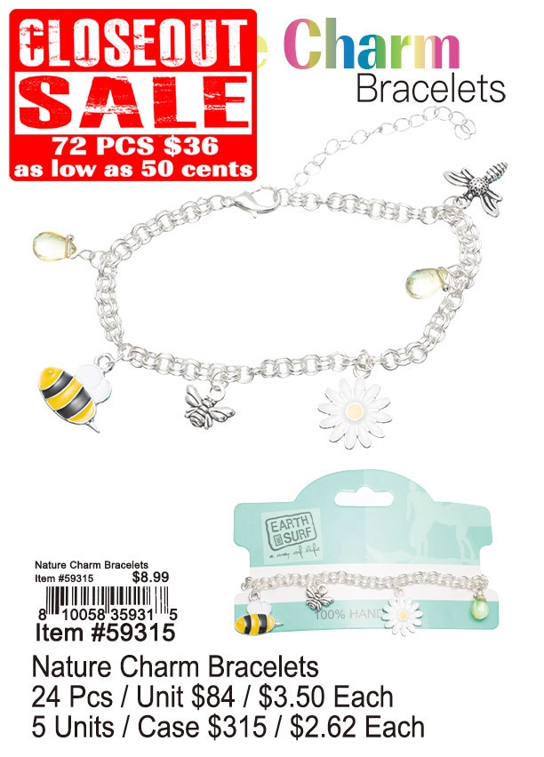 Nature Charm Bracelets 72 Pcs. - Closeout