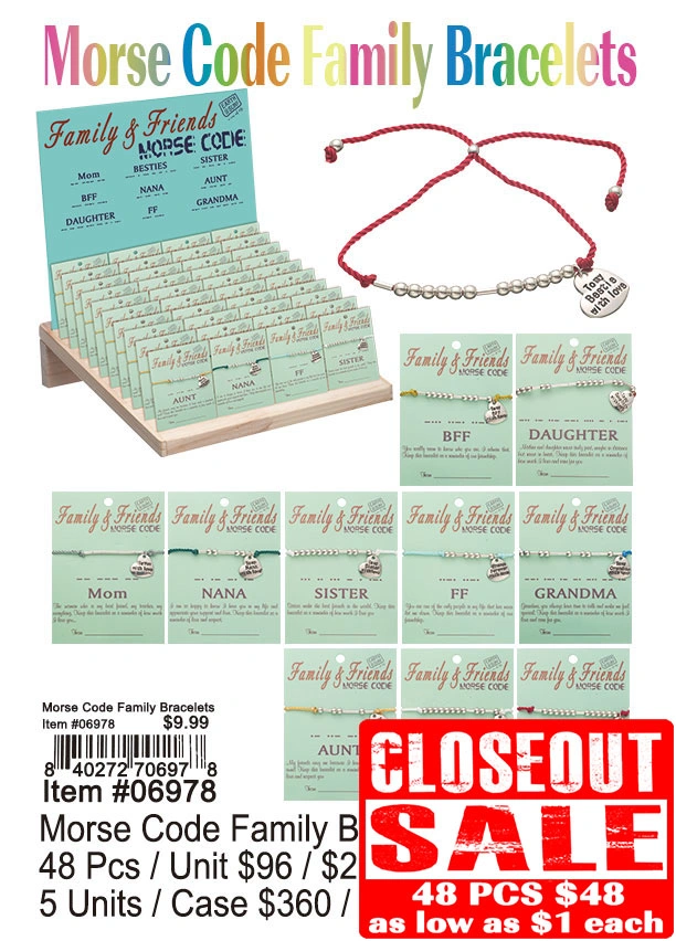 Morse Code Family Bracelets 48 Pcs. - Closeout