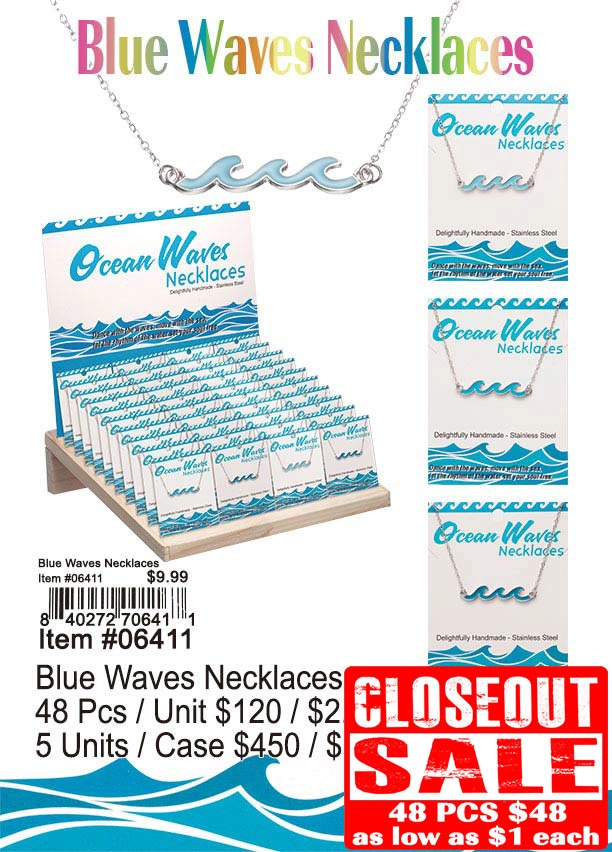 Blue Waves Necklaces 48 Pcs. - Closeout