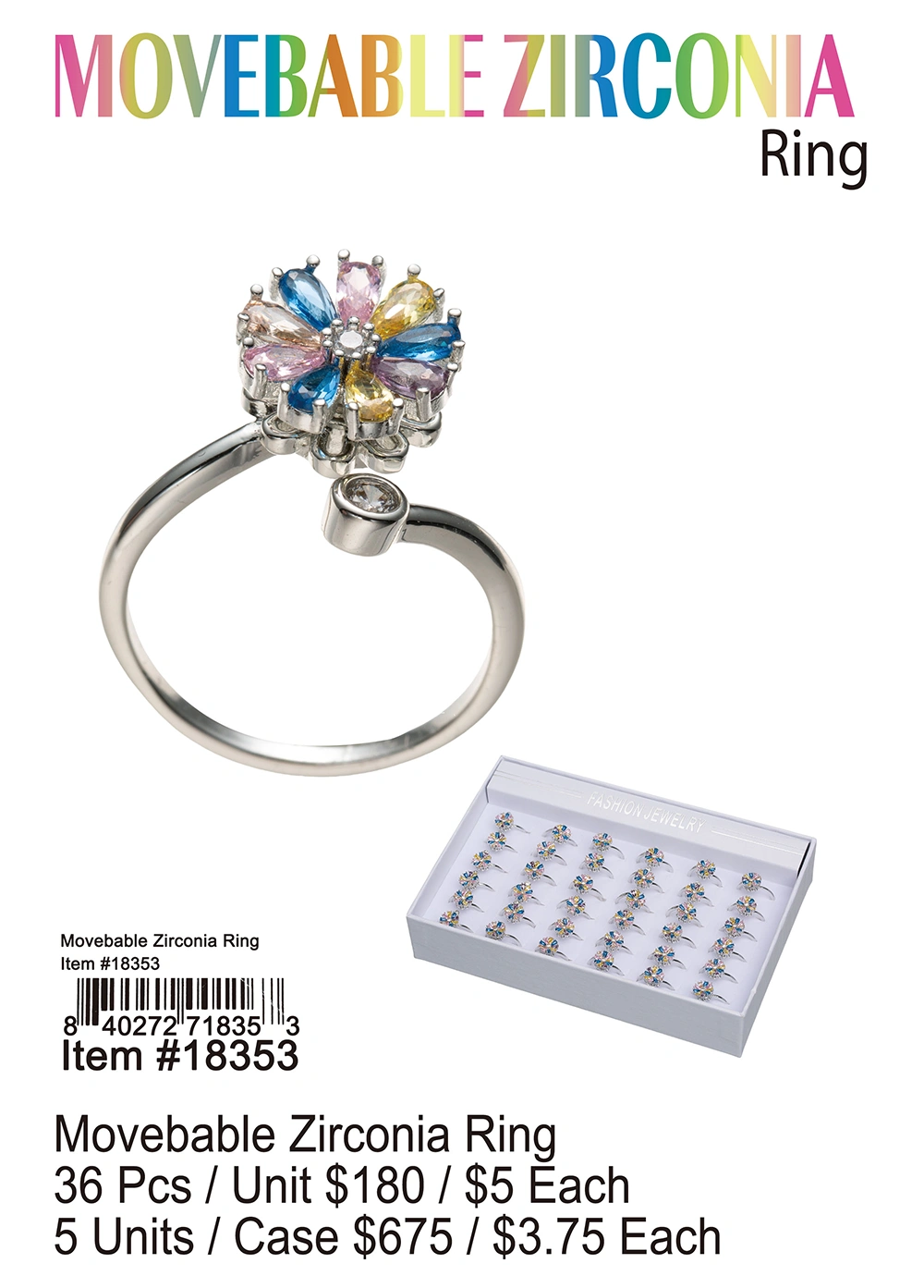 Movebable Zirconia Ring 36 Pcs.