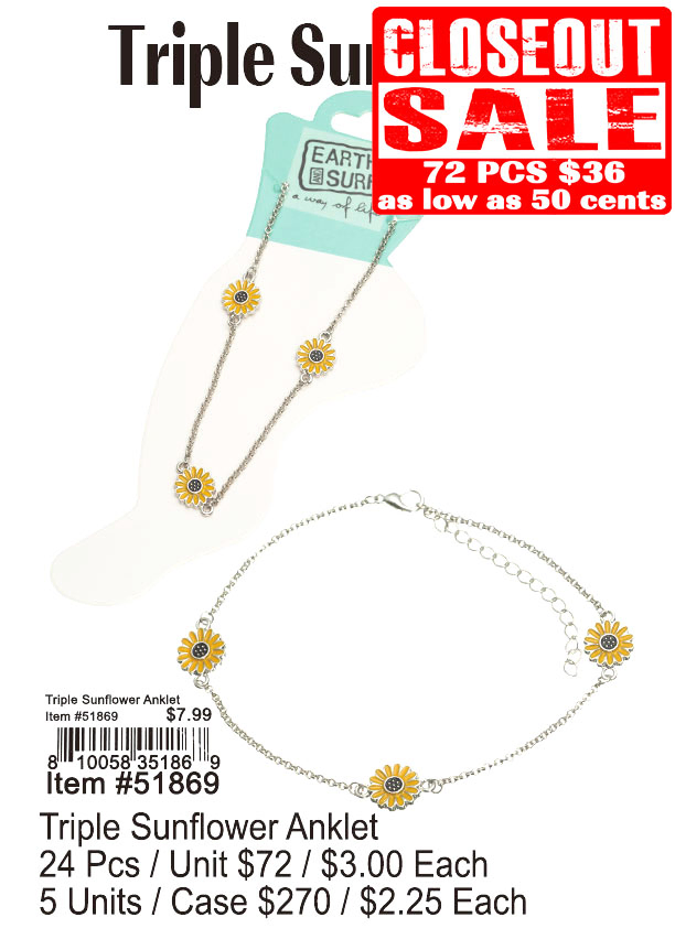 Triple Sunflower Anklet 72 Pcs. - Closeout