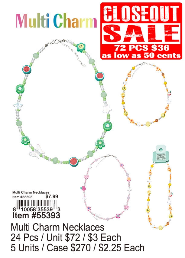 Multi Charm Necklaces 72 Pcs. - Closeout