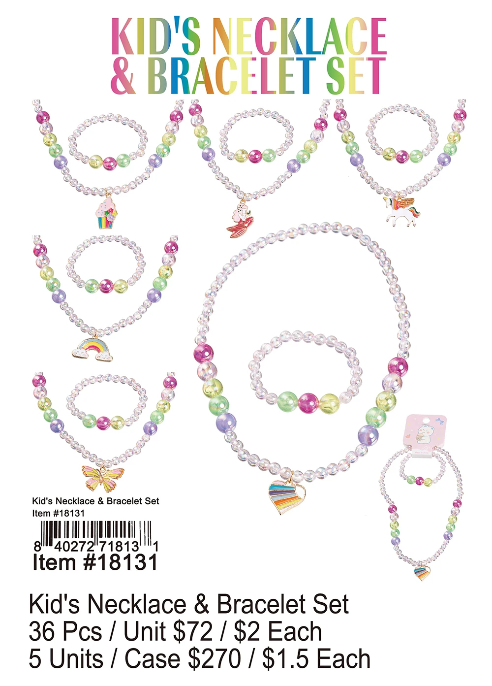 Kids Necklace and Bracelet Set 36 Pcs.