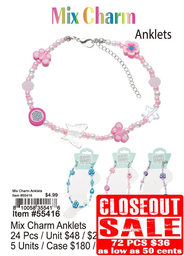 Mix Charm Anklets 72 Pcs. - Closeout