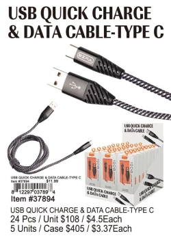 USB Quick Charge and Data Cables Type-C 24 Pcs.