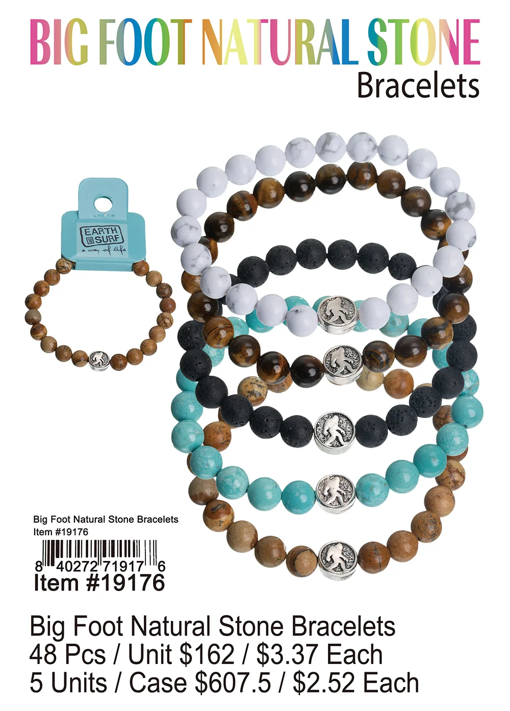 Big Foot Natural Stone Bracelets 48 Pcs.