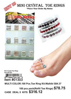 Mini Crystal Toe Rings Multicolor 100 Pcs.