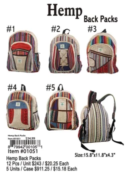 Hemp Backpacks 12 Pcs