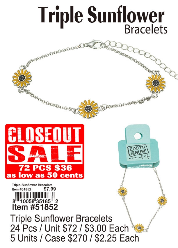 Triple Sunflower Bracelets 72 Pcs. - Closeout