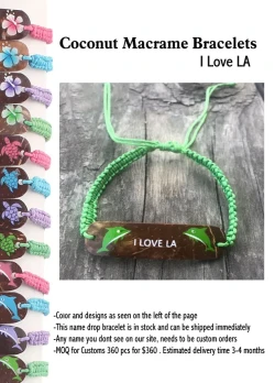 Coconut Macrame Bracelets - I Love LA - Closeout 200 Pcs.