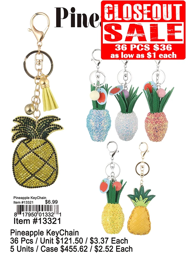 Pineapple Keychain 36 Pcs. - Closeout