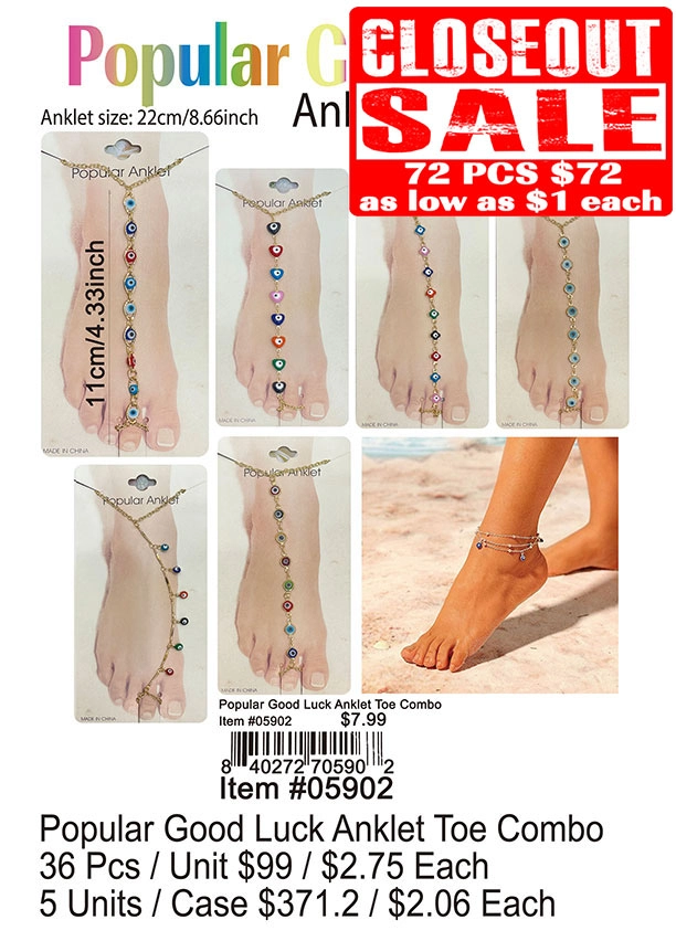 Popular Good Luck Anklet Toe Combo 72 Pcs. - Closeout