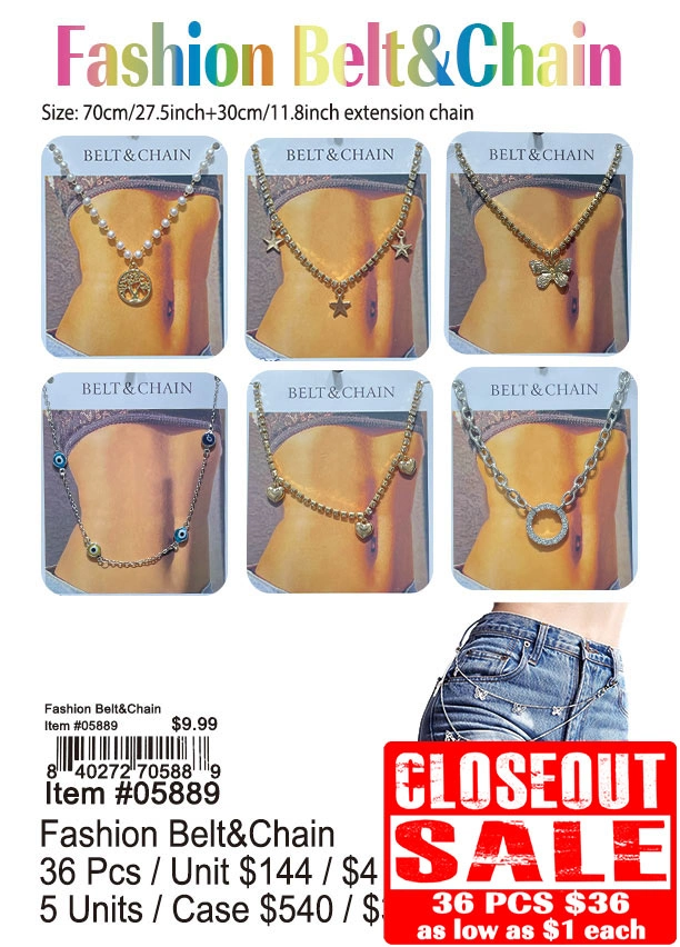 Fashion Belt and Chain 36 Pcs. - Closeout