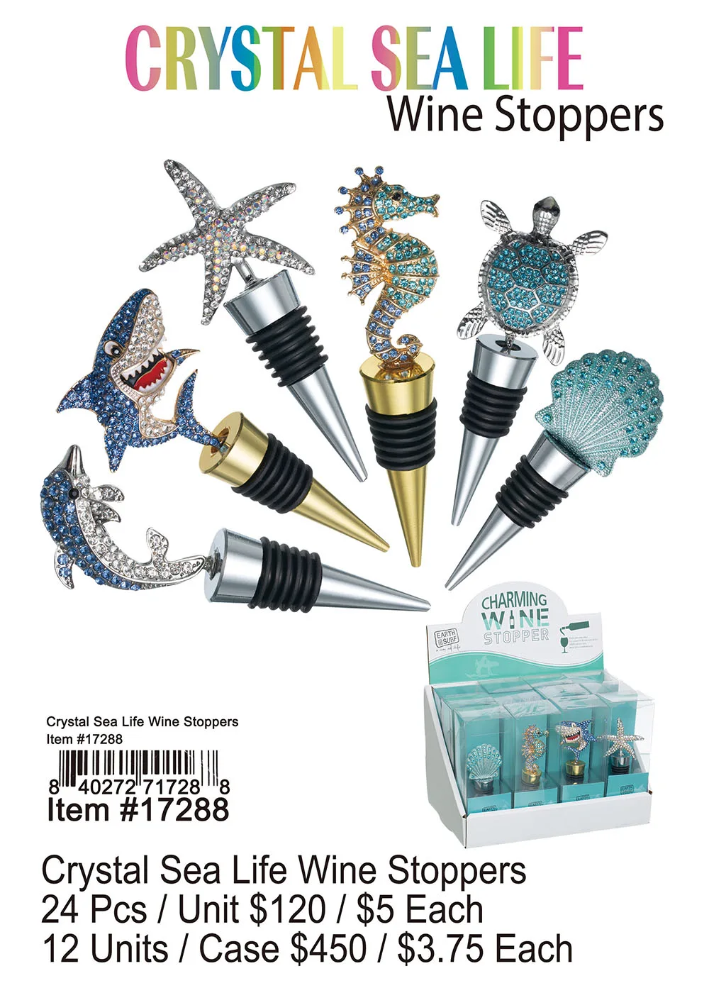 Crystal Sea Life Wine Stoppers 24 Pcs.