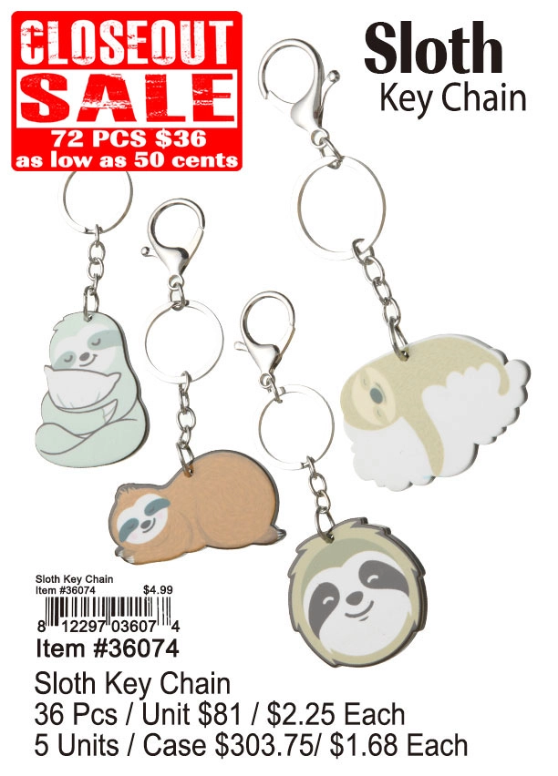 Sloth Keychain 72 Pcs. - Closeout