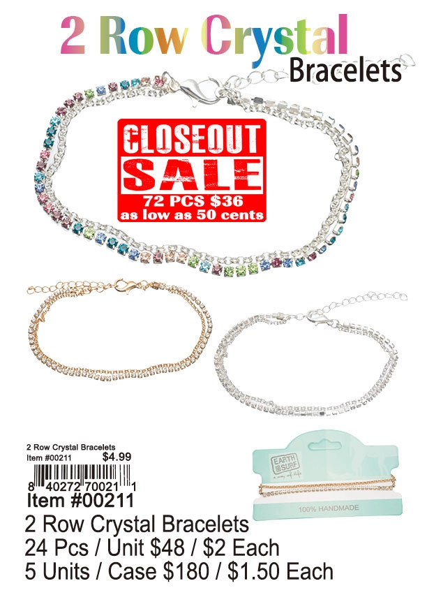 2-Row Crystal Bracelets 72 Pcs. - Closeout