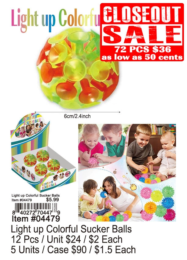 Light up Colorful Sucker Balls 72 Pcs. - Closeout