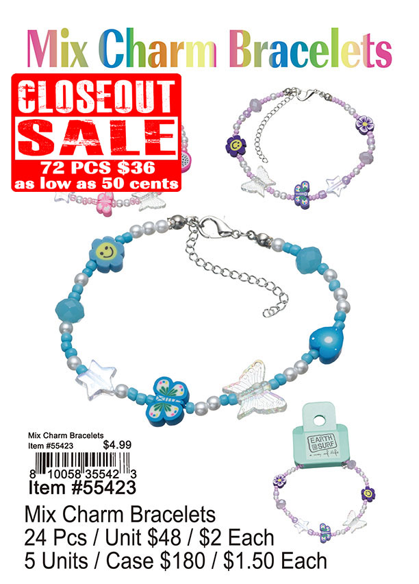 Mix Charm Bracelets - Closeout 72 Pcs.