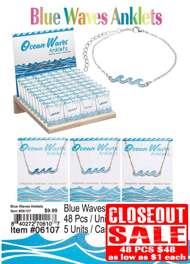 Blue Waves Anklets 48 Pcs. - Closeout