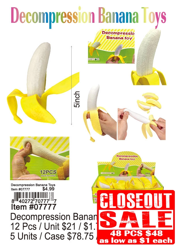 Decompression Banana Toys 48 Pcs. - Closeout