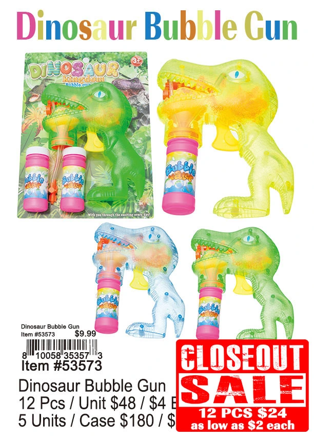 Dinosaur Bubble Gun 12 Pcs. - Closeout