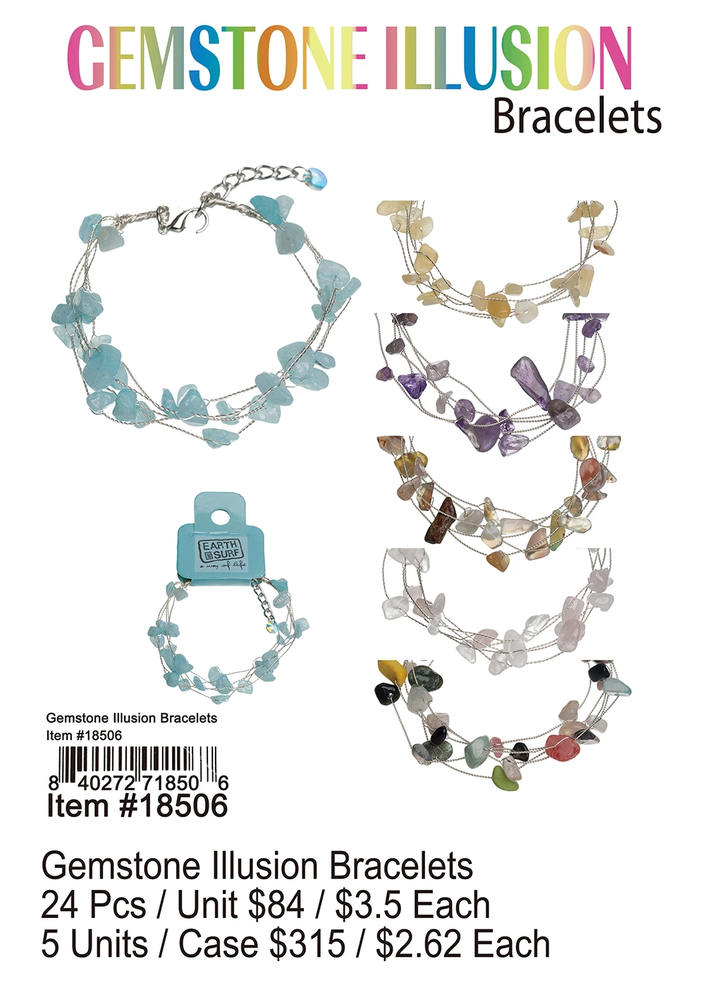 Gemstone Illusion Bracelets 24 Pcs.