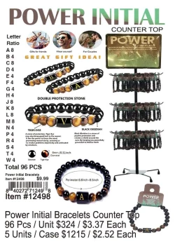 Power Initial Bracelets Counter Top 96 Pcs.