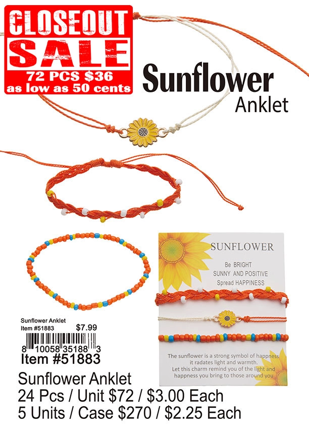 Sunflower Anklet 72 Pcs. - Closeout