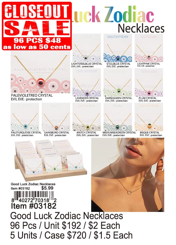 Goodluck Zodiac Necklaces 96 Pcs. - Closeout