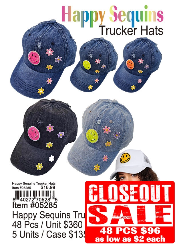 Happy Sequins Trucker Hats 48 Pcs. - Closeout