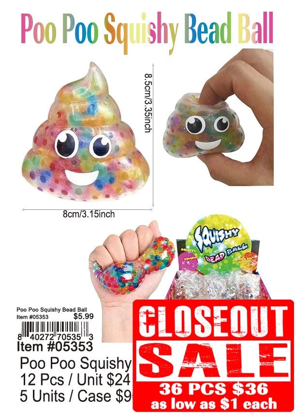 Poo Poo Squishy Bead Ball 36 Pcs. - Closeout