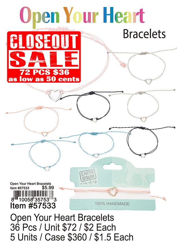 Open Your Heart Bracelets - Closeout 72 Pcs.