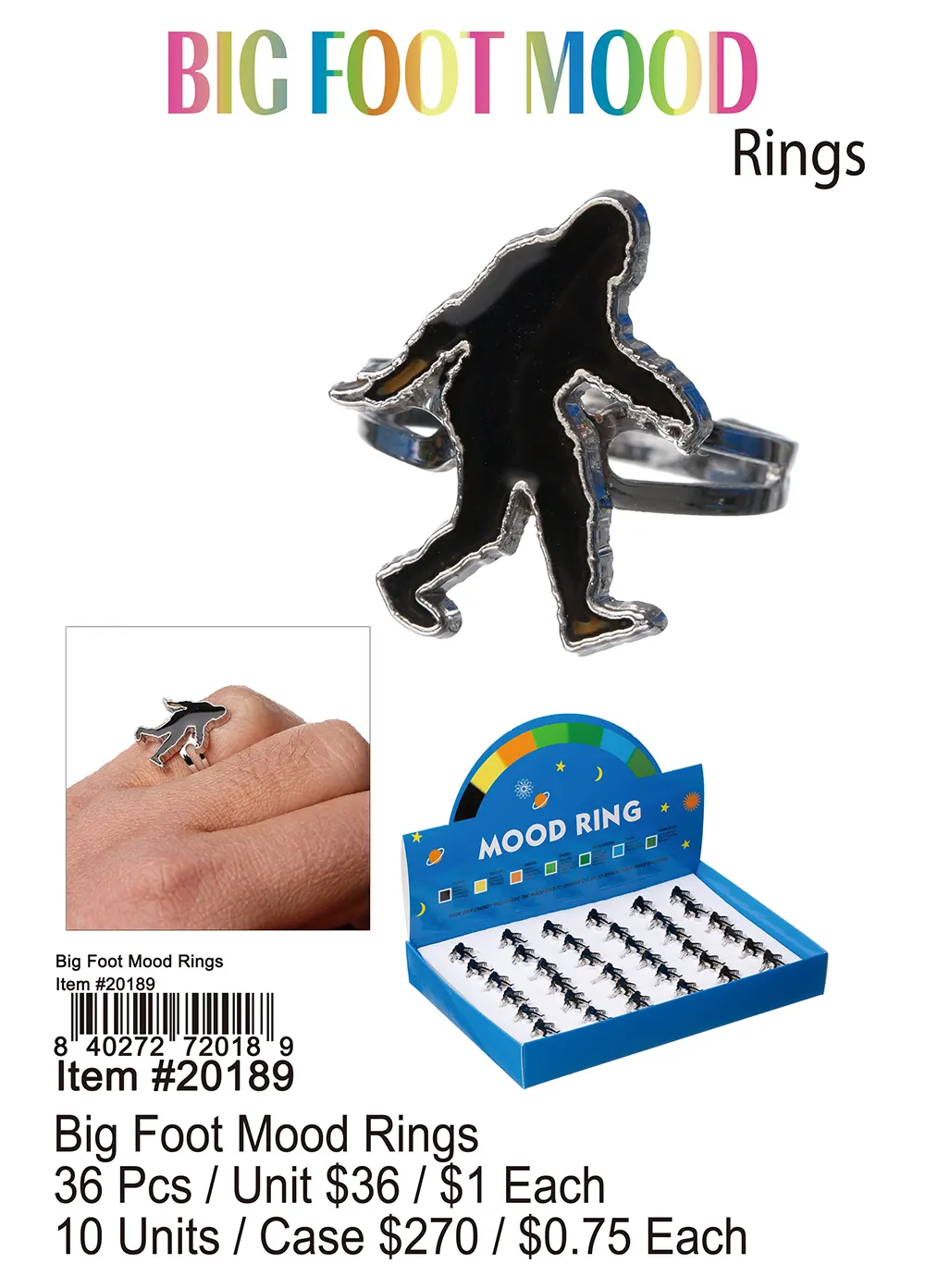 Big Foot Mood Rings 36 Pcs.