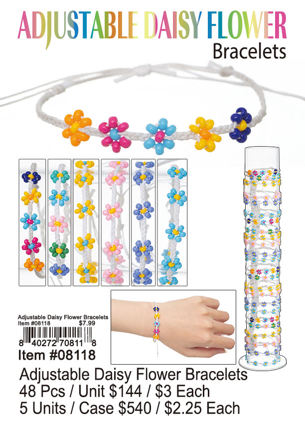 Adjustable Daisy Flower Bracelets 48 Pcs.