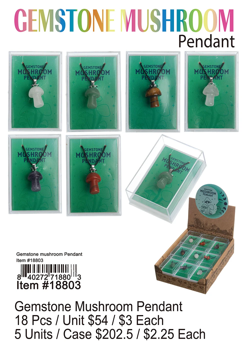 Gemstone Mushroom Pendant 18 Pcs.