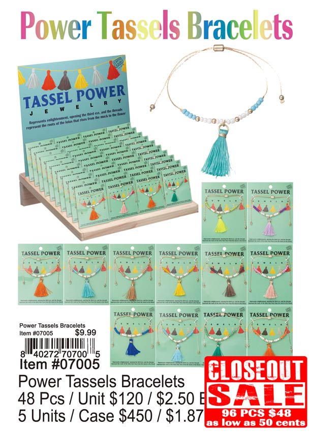 Power Tassels Bracelets - Closeout 96 Pcs.