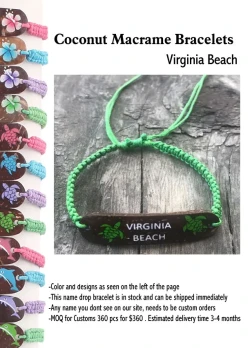 Coconut Macrame Bracelets -Virginia Beach - Closeout 200 Pcs.