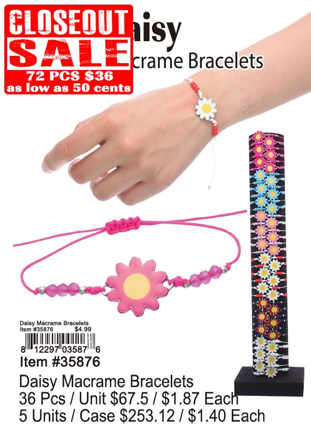 Daisy Macrame Bracelets 72 Pcs. - Closeout