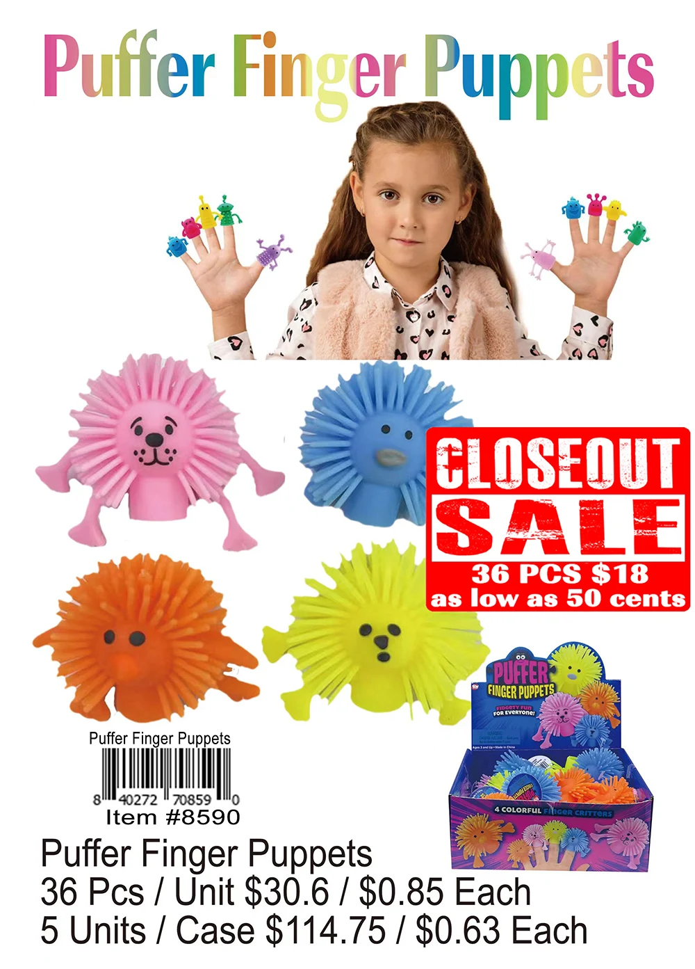 Puffer Finger Puppets 36 Pcs. - Closeout