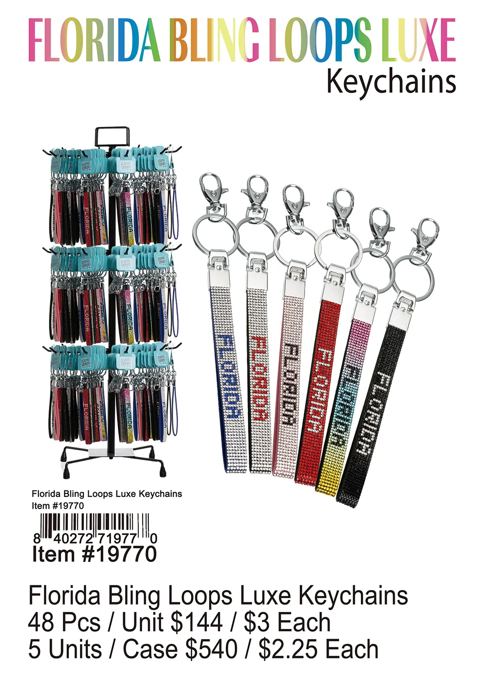 Florida Bling Loops Luxe Keychains 48 Pcs.