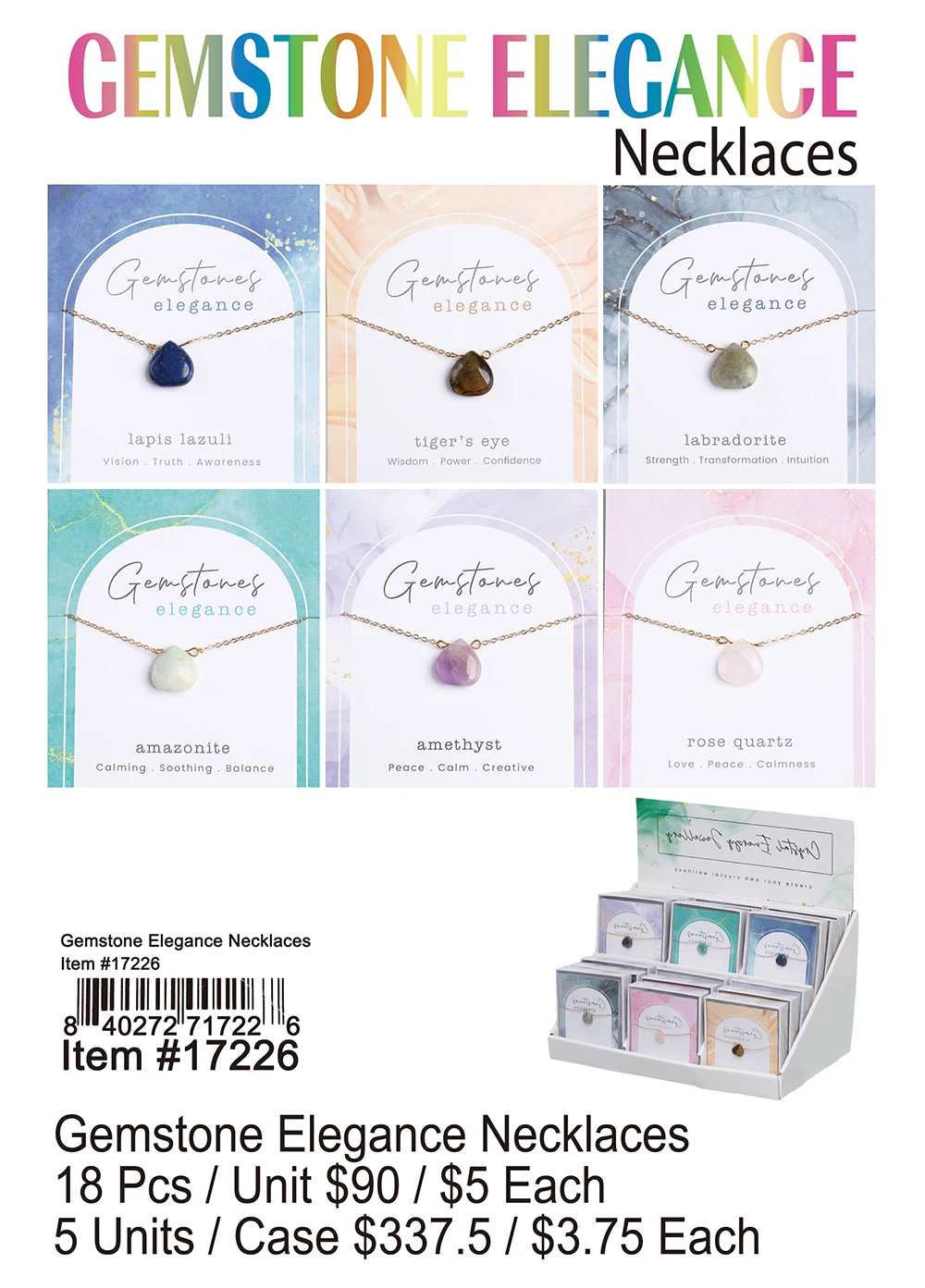 Gemstone Elegance Necklaces 18 Pcs.