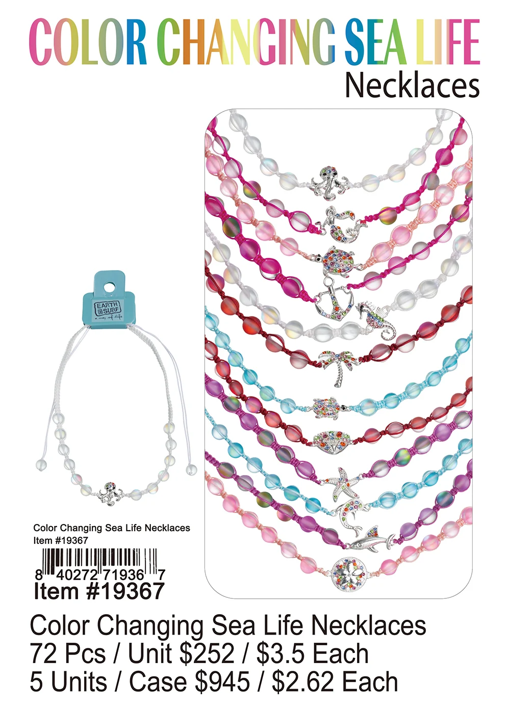 Color Changing Sea Life Necklaces 72 Pcs.