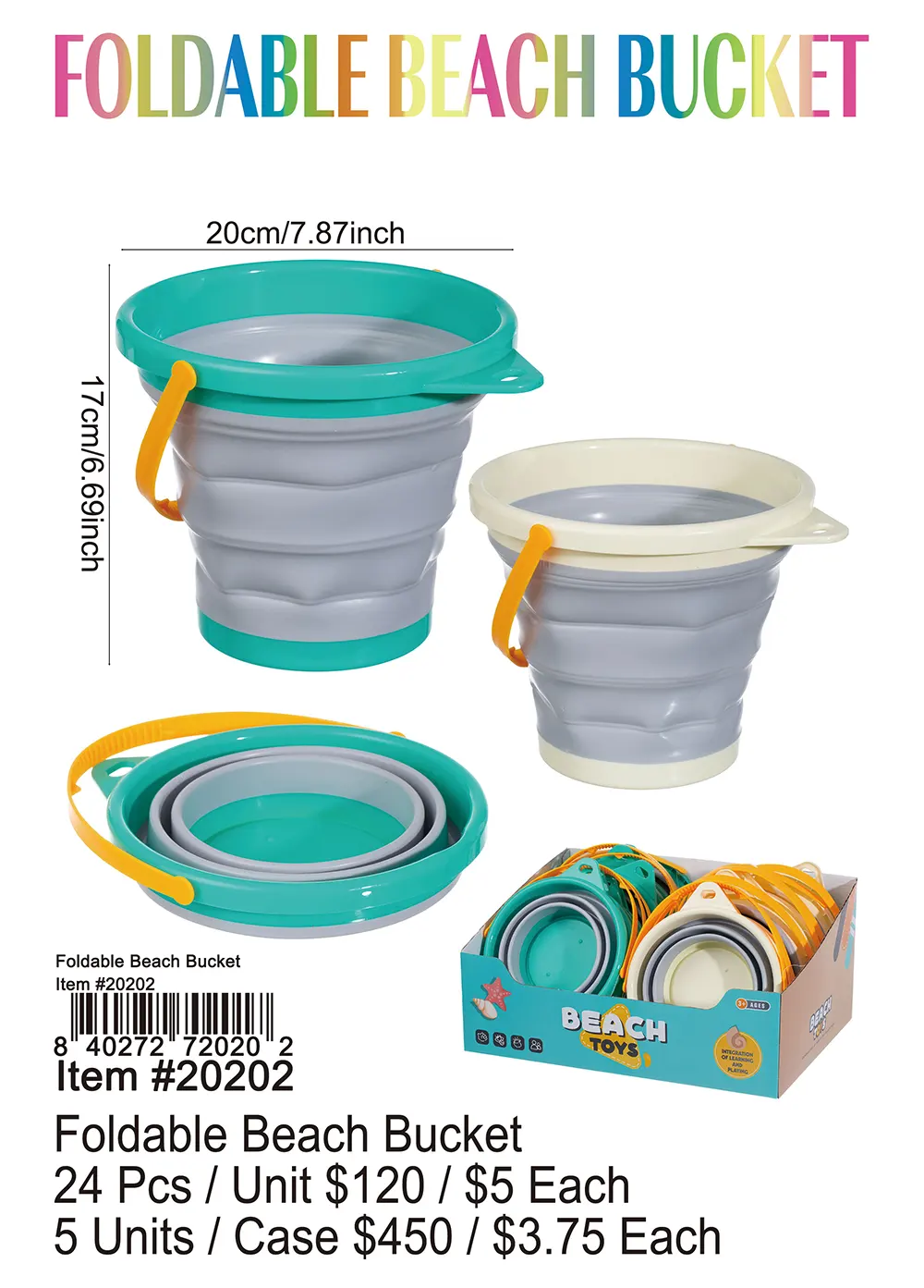 Foldable Beach Bucket 24 Pcs.