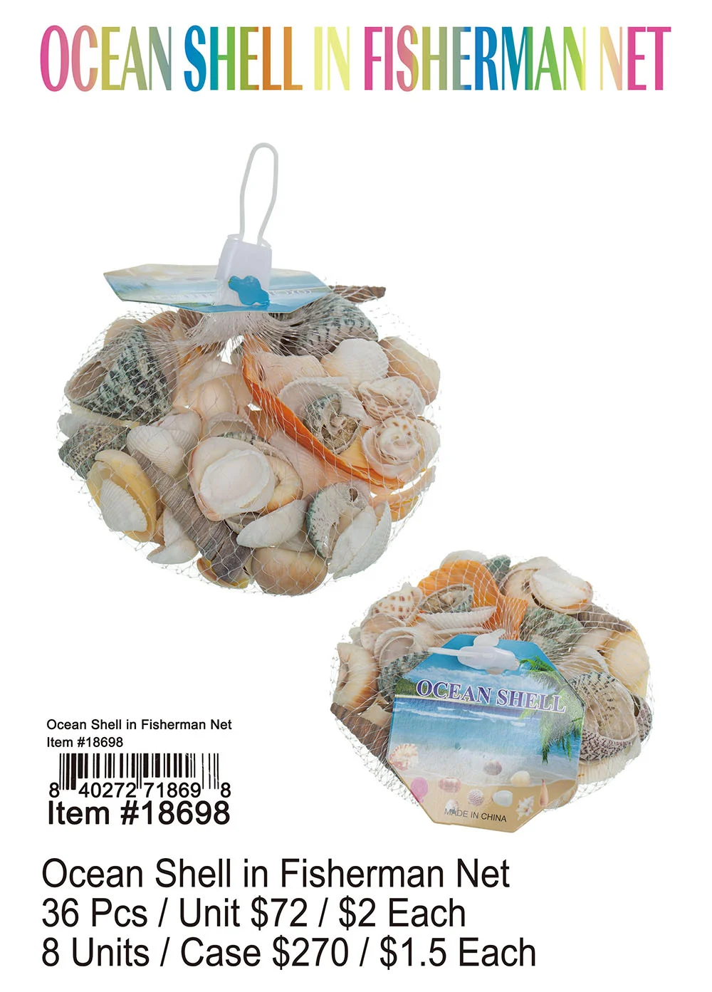 Ocean Shell in Fisherman Net 36 Pcs.