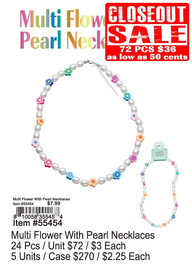 Multi Flower with Pearl Necklaces 72 Pcs. - Closeout