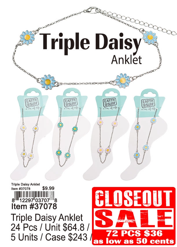 Triple Daisy Anklet 72 Pcs. - Closeout