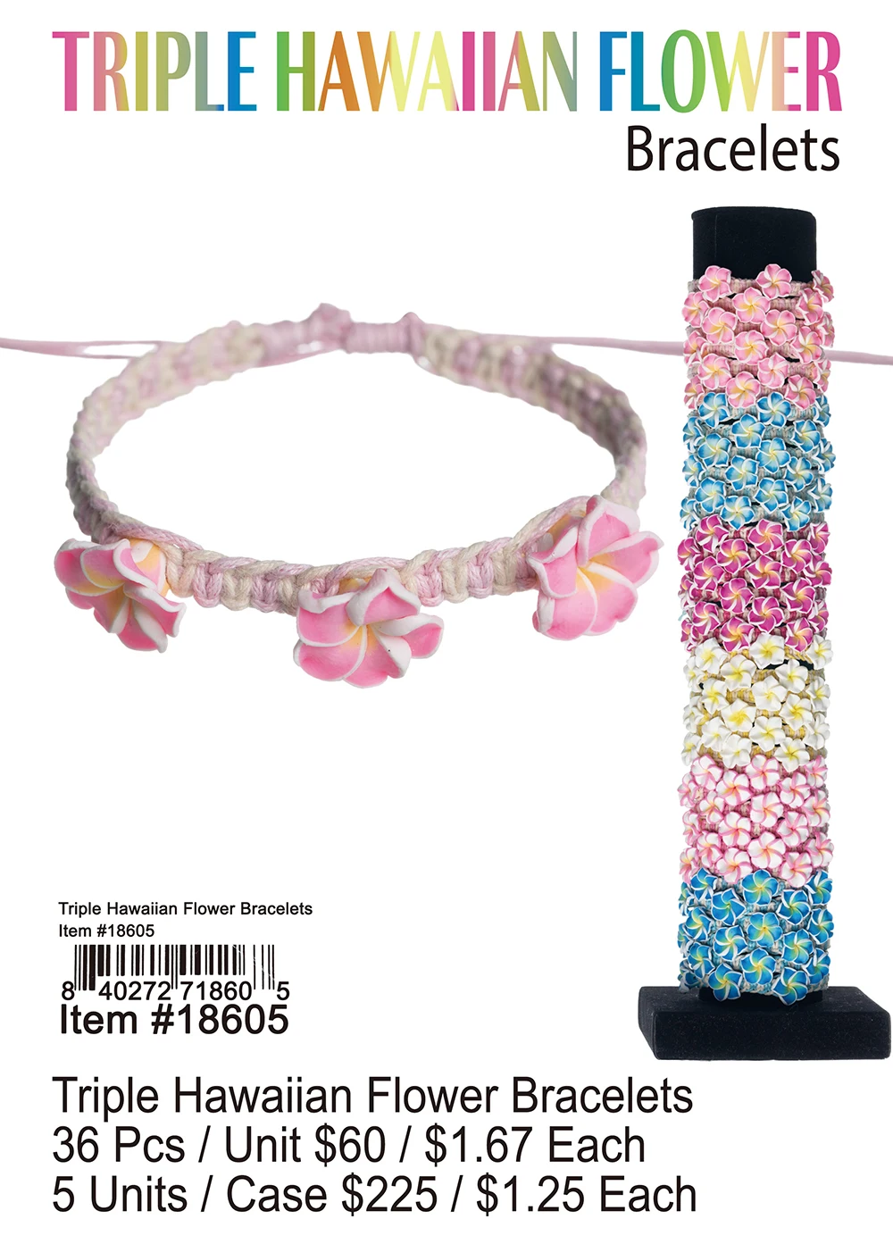 Triple Hawaiian Flower Bracelets 36 Pcs.