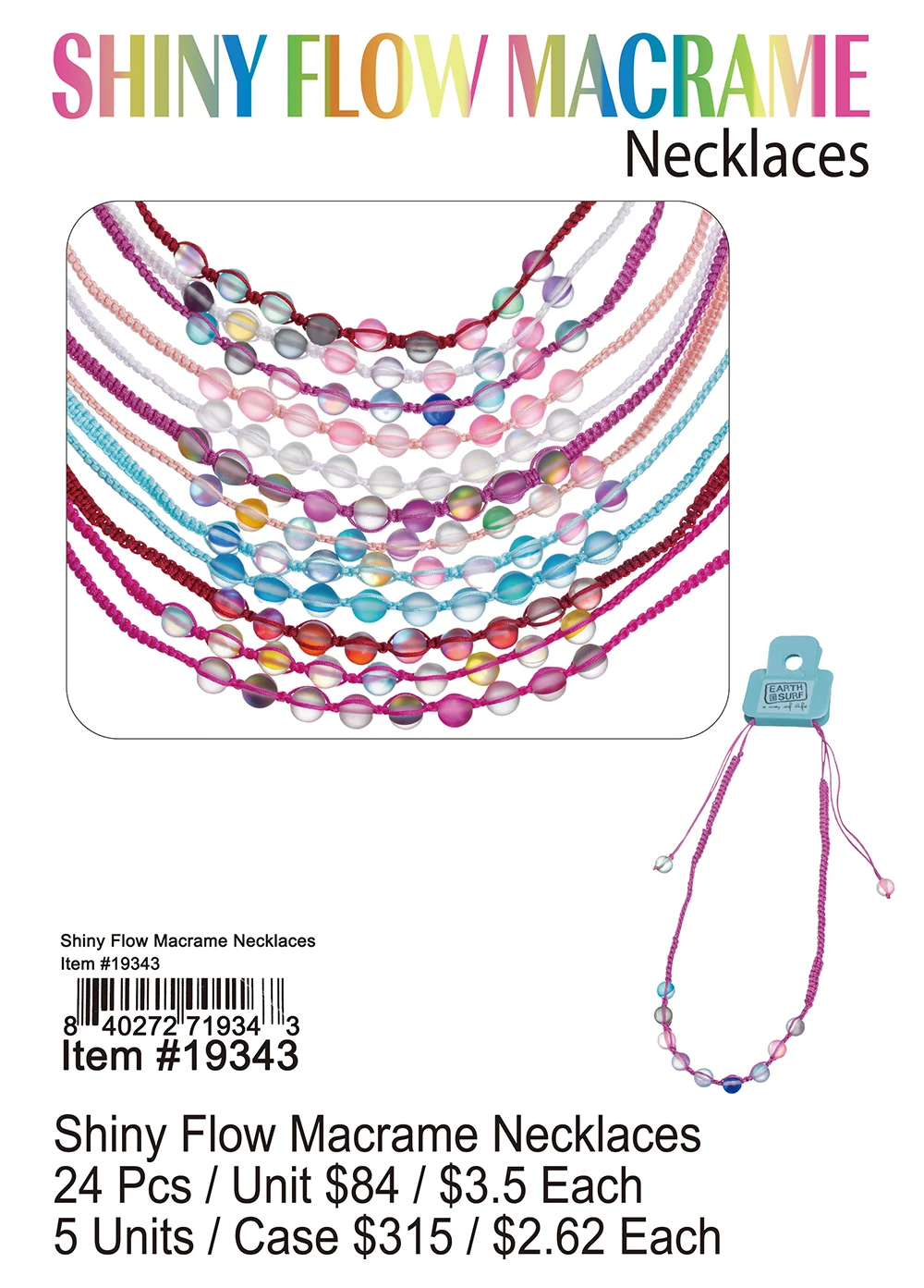 Shiny Flow Macrame Necklaces 24 Pcs.