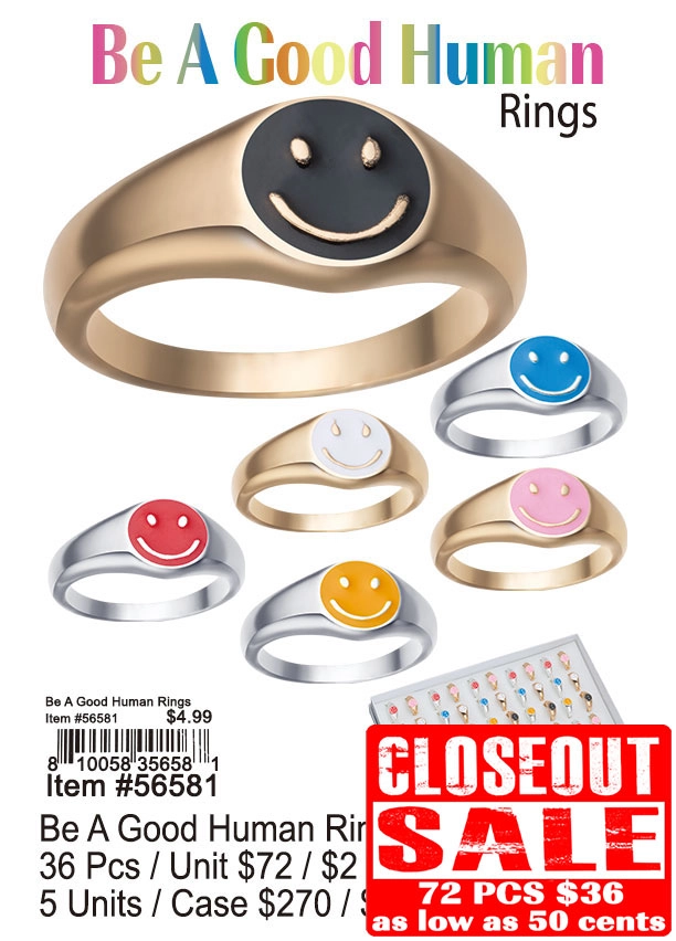 Be A Good Human Rings 72 Pcs. - Closeout