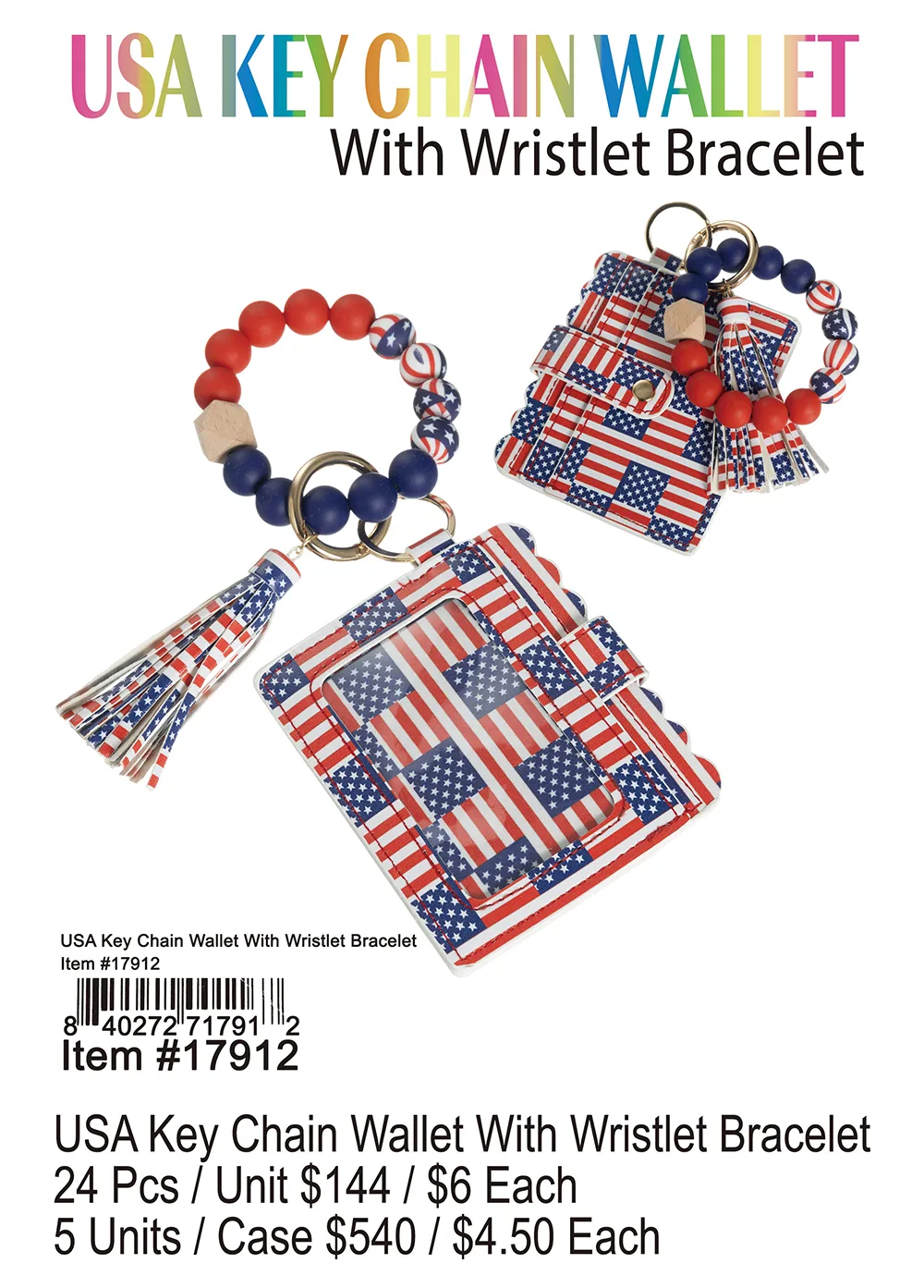 USA Keychain Wallet With Wristlet Bracelet